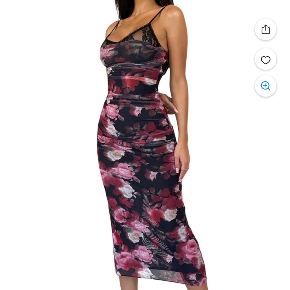 Floral Midi Dress with Lace Detail